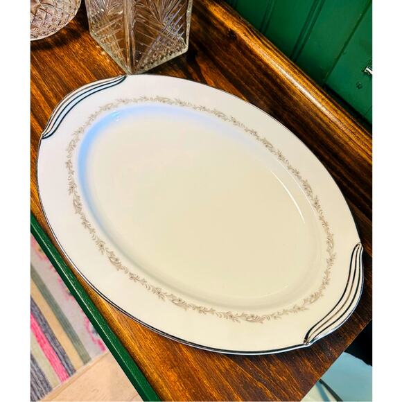 Vintage Noritake China Crestmont Serving Platter Silver Detail Trim Classic - Picture 1 of 7